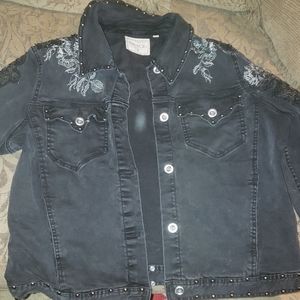 Grace in LA Black Embroidered Jean Jacket